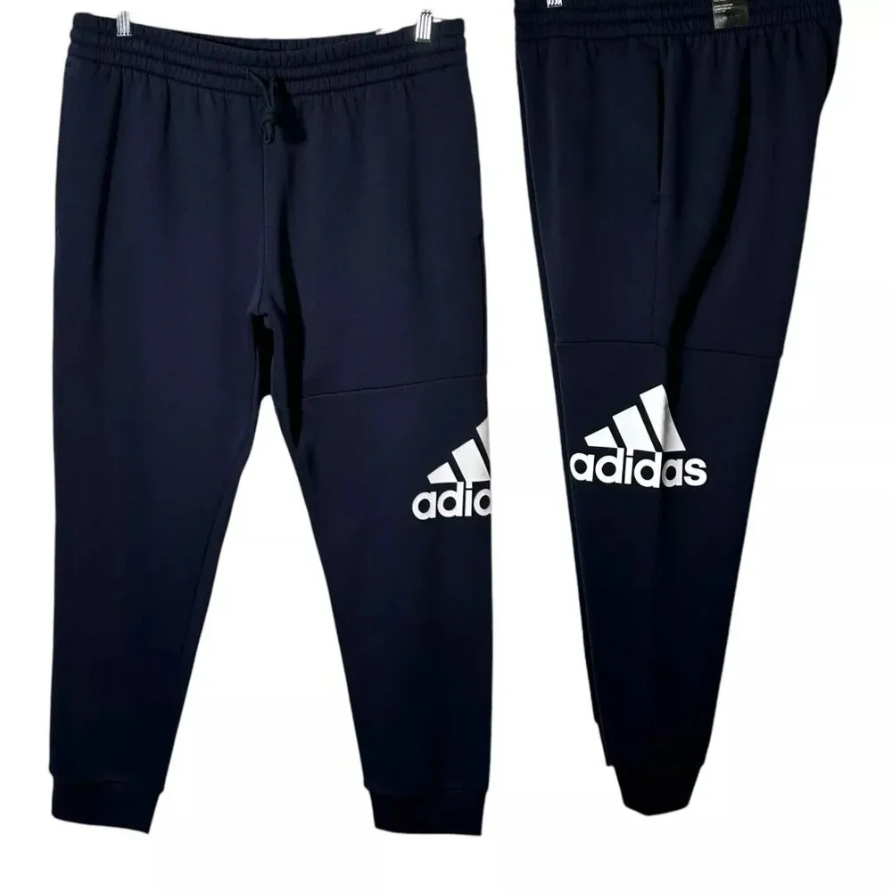 Adidas Men's‎ Fleece Jogger Pants Size XL (35X28) Navy Blue /White Tapered Leg